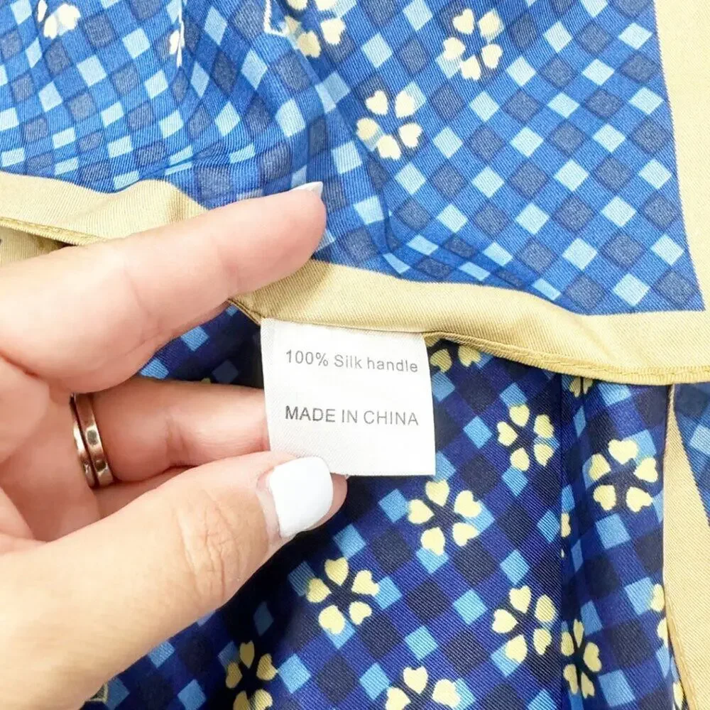 2/$30 NEW Blue Green Cream Tan Dot Flower Printed Silky Fashion Scarf
